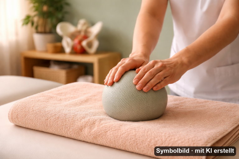 Physiotherapeutin demonstriert Beckenbodentherapie mit Therapieball in der Privatpraxis Arnsberg